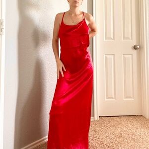 Bella Barnett Red Satin Cowl Neck and Back Maxi Slip Dress